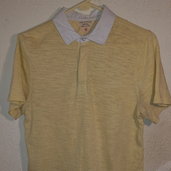 Rag & Bone Men's Yellow w/ White Collar Short Sleeve Polo / M - Picture 6 of 7
